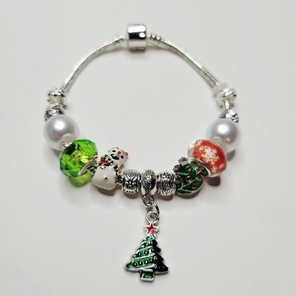 NWT Pandora Style Christmas Charm Bracelet Christmas Tree, Snowman, Red, Green - Picture 3 of 8